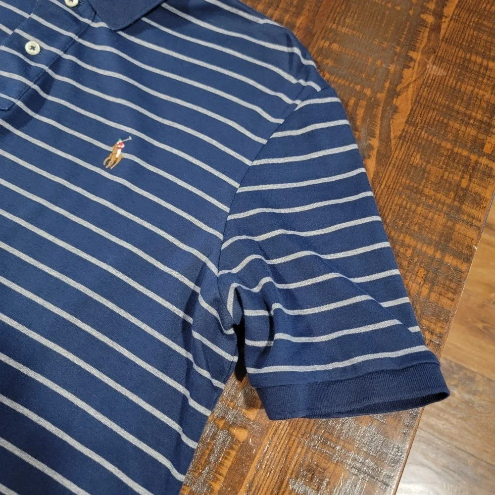 VTG Ralph Lauren Men's Polo Shirt‎ 100% Cotton Striped Shirt Size L